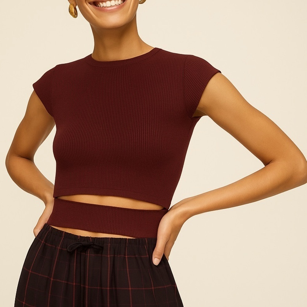 Wilfred (Aritzia) Deep Burgundy Crop Top Size XS